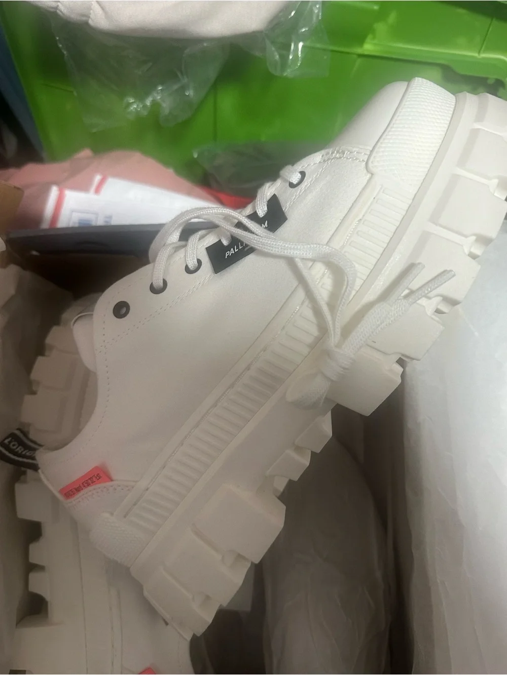 Palladium White Platform Sneaker with Iridescent Tongue
